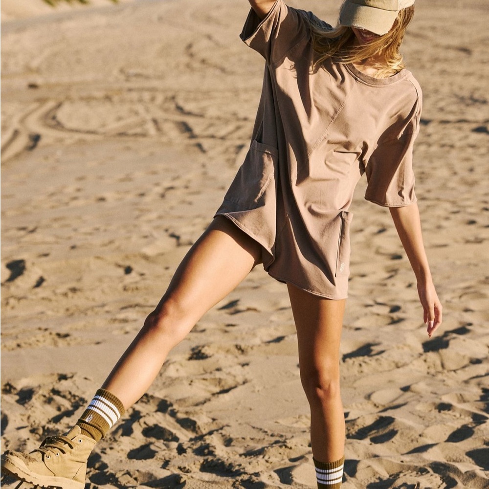 FP Movement by Free People Taupe Short-Sleeve Romper